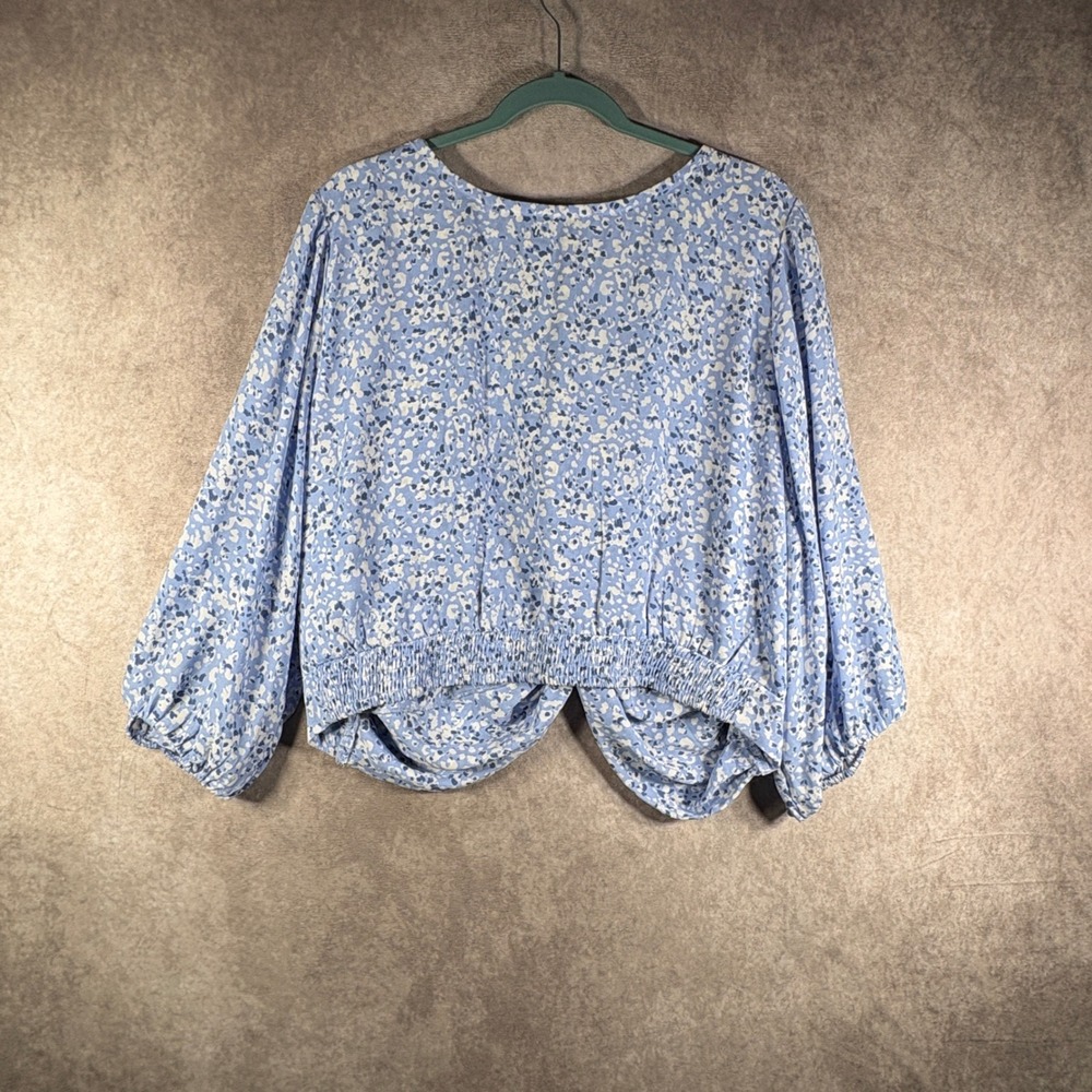 Abercrombie & Fitch Blouse Womens XXL Blue Floral Twist Front Balloon Sleeve Top - Picture 5 of 10